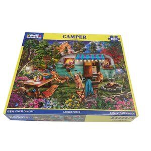 White Mountain 1000 Piece Camper Jigsaw Puzzle Dogs Camping Campfire